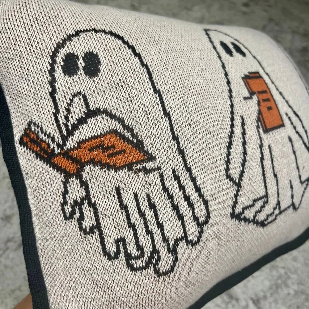 Goblin and Ghoul Halloween Ghost Reading Decorative Throw Blanket w Pillow (2)
